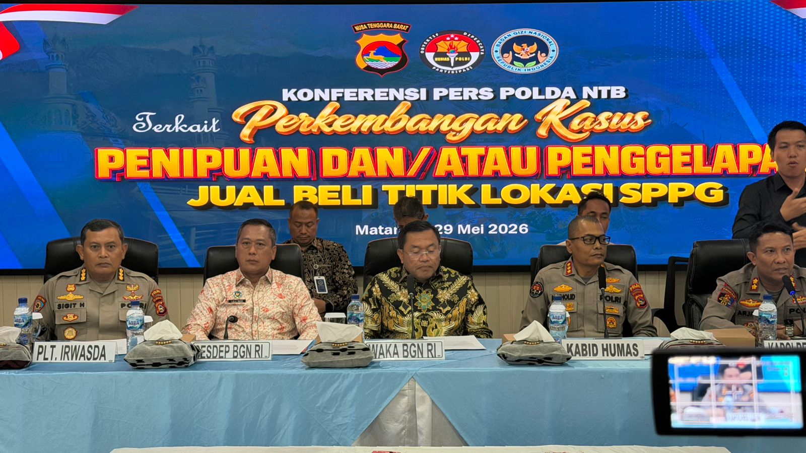 Wakil Kepala BGN, Sony Sonjaya, dalam konferensi pers bersama Polda NTB dan Polres Lombok Timur di Ruang Rupatama Polda NTB pada Jumat, 29 Mei 2026. (Brio Hukum dan Humas/BGN)