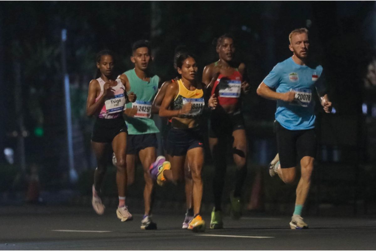 Peserta BTN Jakarta International Marathon (JAKIM) 2026 di Silang Barat Laut Monas, Jakarta Pusat pada Minggu, 14 Juni 2026. (IDNVoice/Pemprov DKI Jakarta)