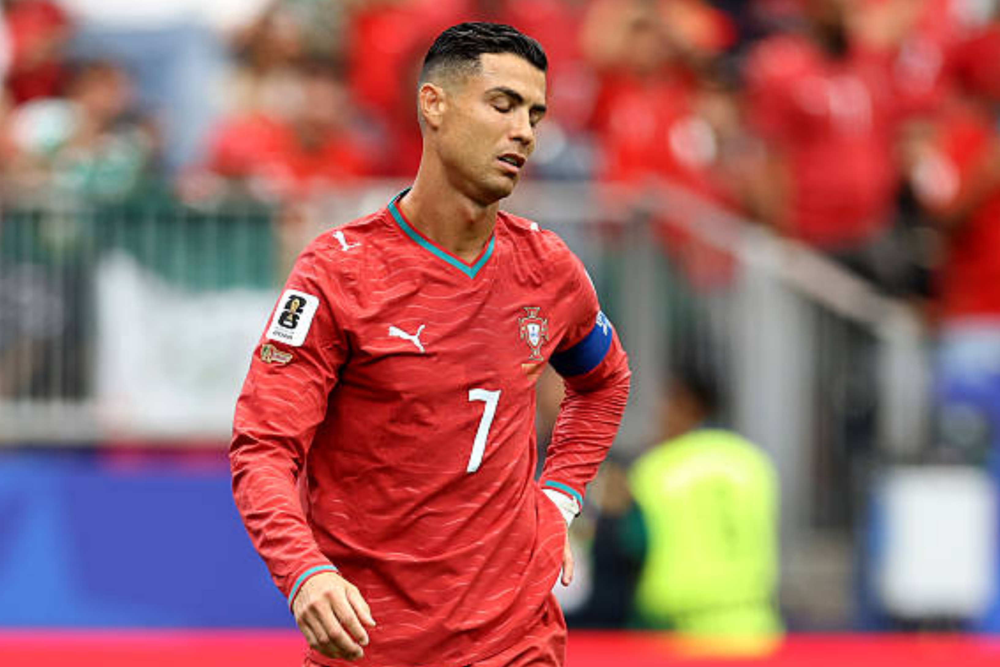Cristiano Ronaldo tampak kecewa saat pertandingan Portugal melawan RD Kongo yang berakhir imbang di Sation Houston. (IDNVoice/Getty Images)