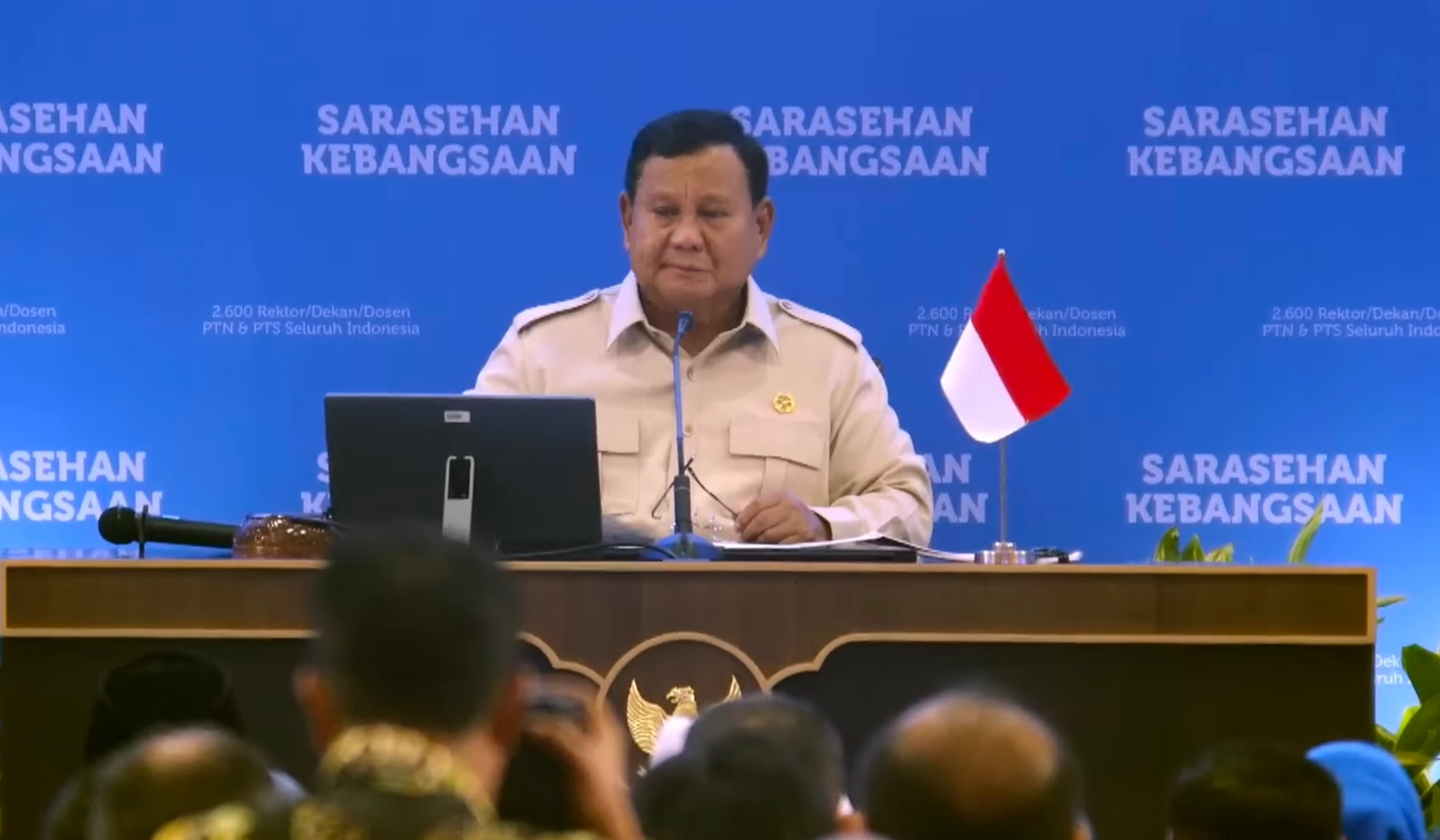 Tangkapan layar: Presiden Prabowo Subianto memberikan sambutan pada penutupan Sarasehan Kebangsaan Konvensi Sains, Teknologi, dan Industri Indonesia (KSTI) Tahun 2026 di Jakarta International Convention Center (JICC), Jakarta, pada pada Minggu, 28 Juni 2026. (IDNVoice/YouTube-Sekretariat Presiden)