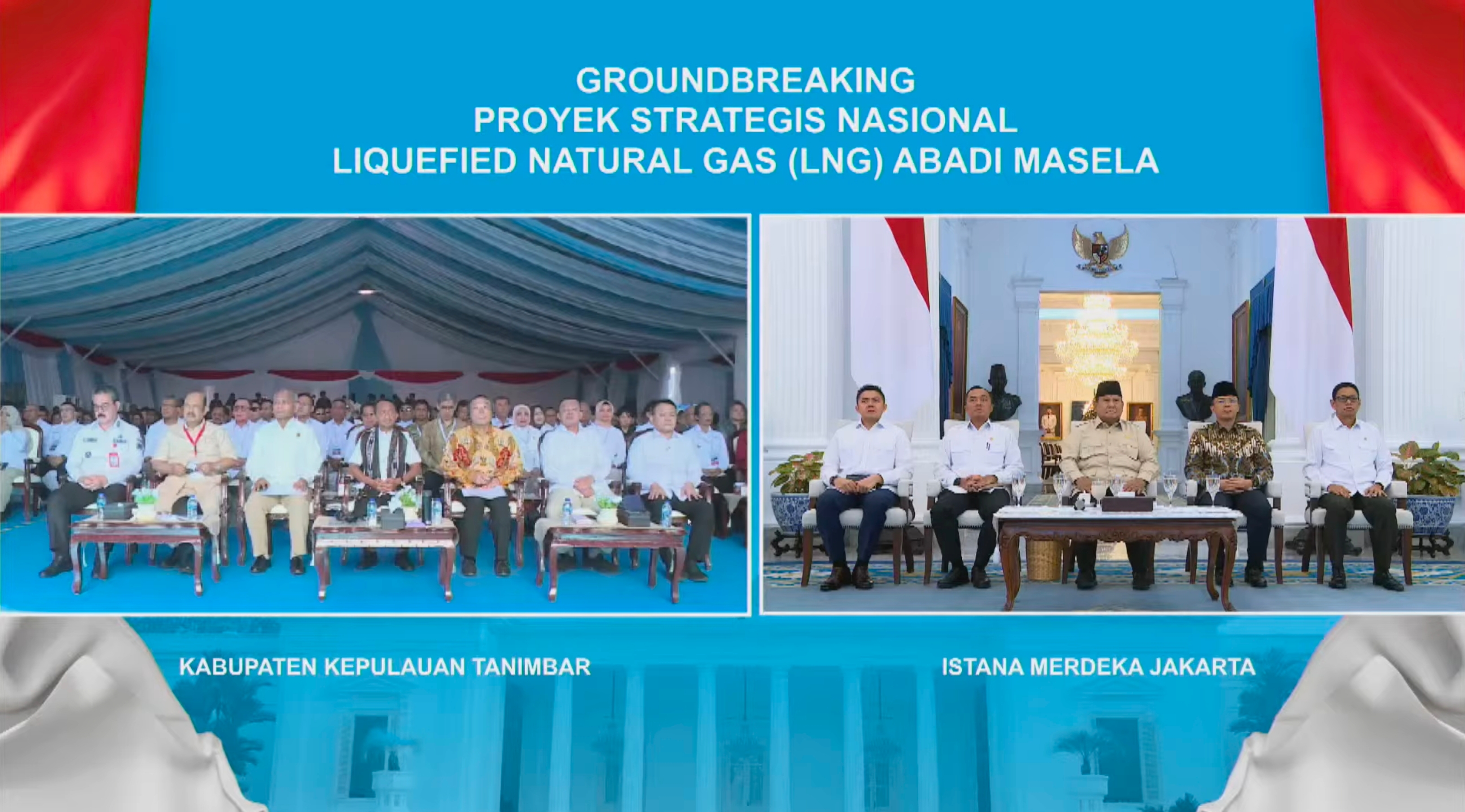 Tangkapan layar: Peletakan batu pertama (groundbreaking) Proyek Strategis Nasional (PSN) Liquefied Natural Gas (LNG) Abadi Masela secara daring dari Istana Merdeka, Jakarta pada Kamis, 16 Juli 2026. (IDNVoice/YouTube-Sekretariat Presiden)