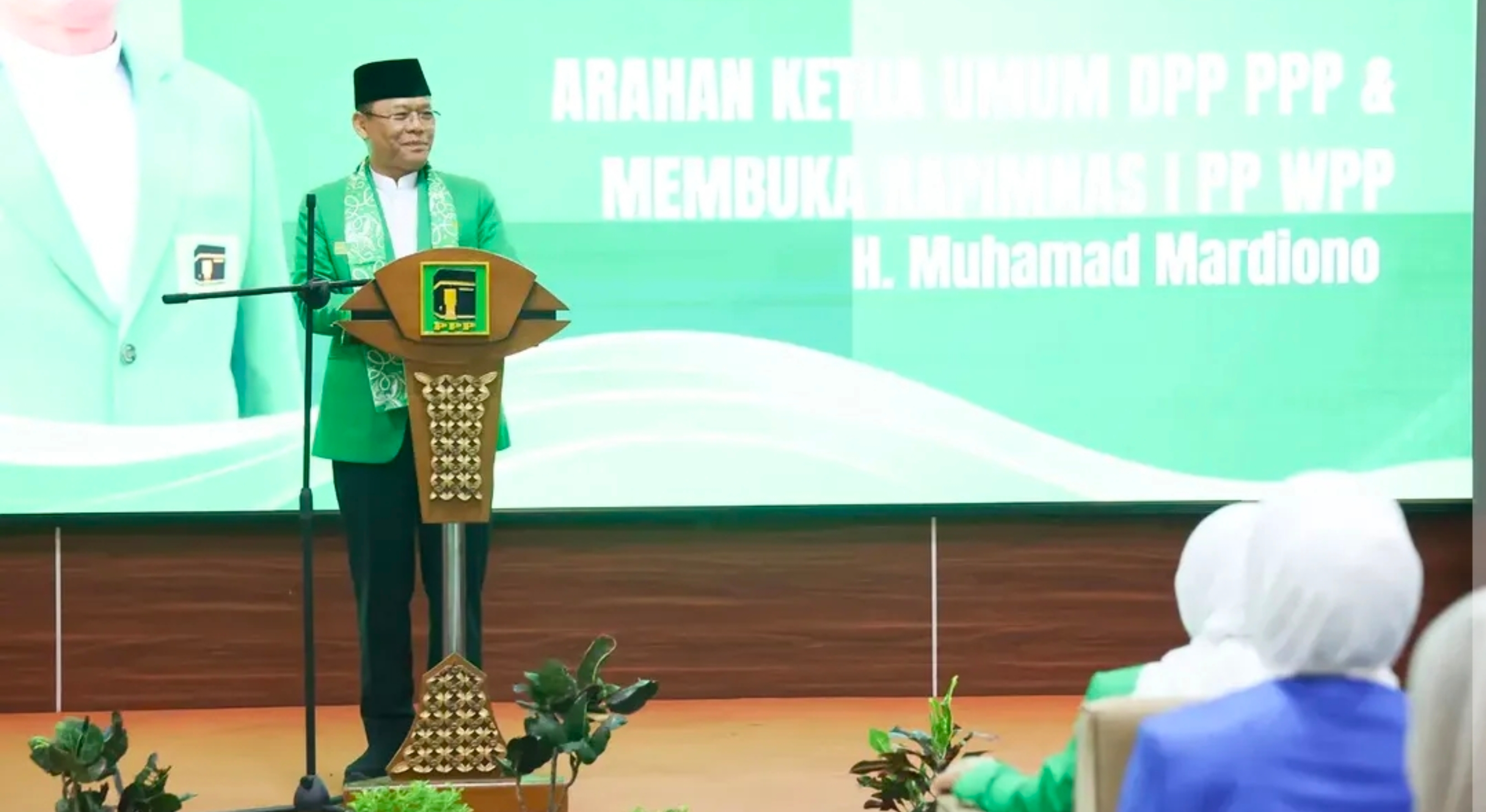 Ketua Umum (Ketum) Partai Persatuan Pembangunan (PPP), Muhamad Mardiono memberikan sambutan dalam Rapat Pimpinan Nasional (Rapimnas) I Wanita Persatuan Pembangunan (WPP) di Tangerang pada Jumat, 17 Juli 2026. (IDNVoice/DN-Istimewa)