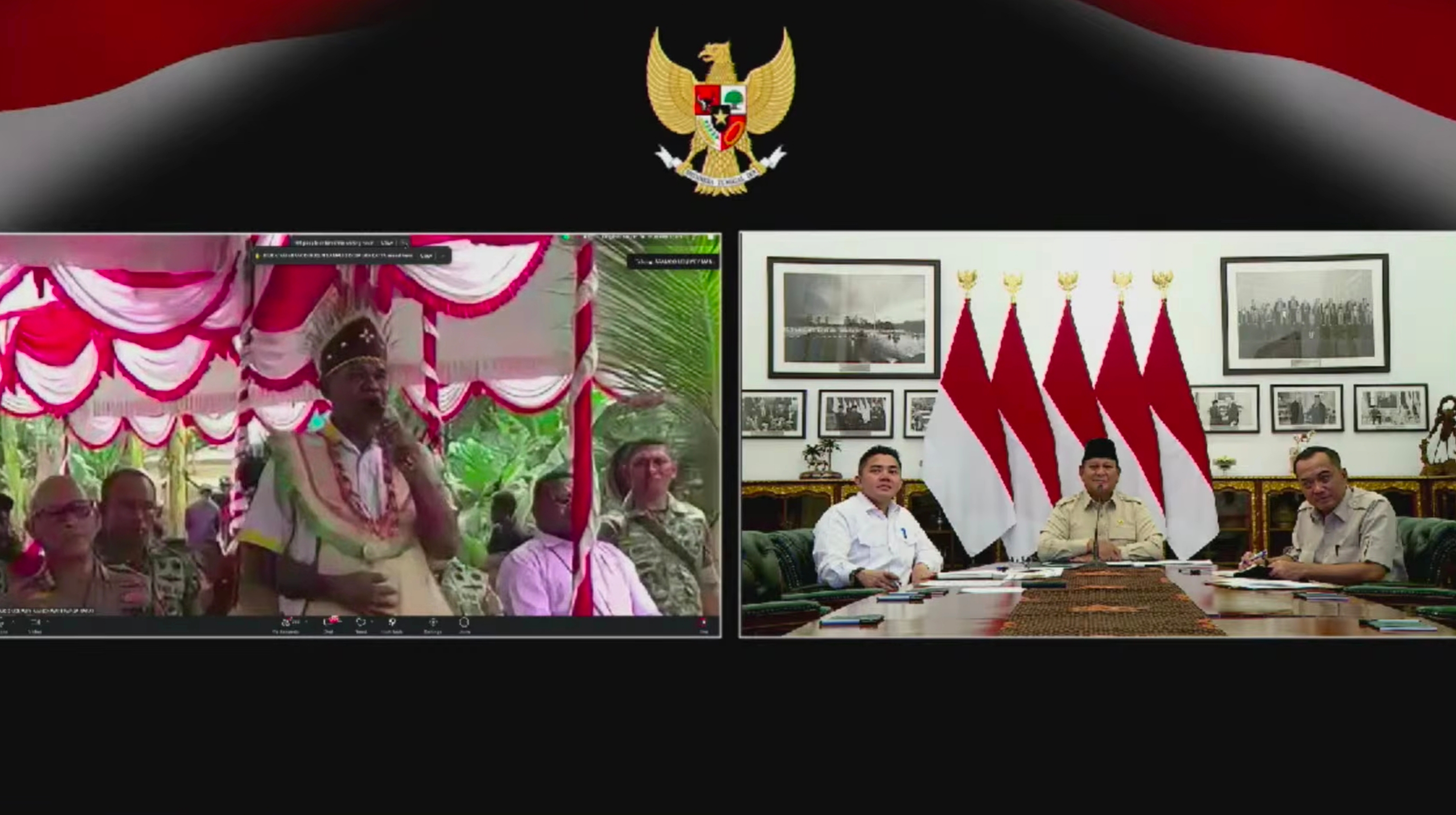 Tangkapan layar: Warga Papua Barat menyampaikan apresiasi kepada Presiden Prabowo Subianto dalam acara peresmian 3.395 jembatan TNI-Polri dan 3.000 sumber air bersih TNI AD, yang dilakukan secara daring dari Istana Negara Jakarta pada Kamis, 13 Agustus 2026. (IDNVoice/YouTube-Sekretariat Presiden)