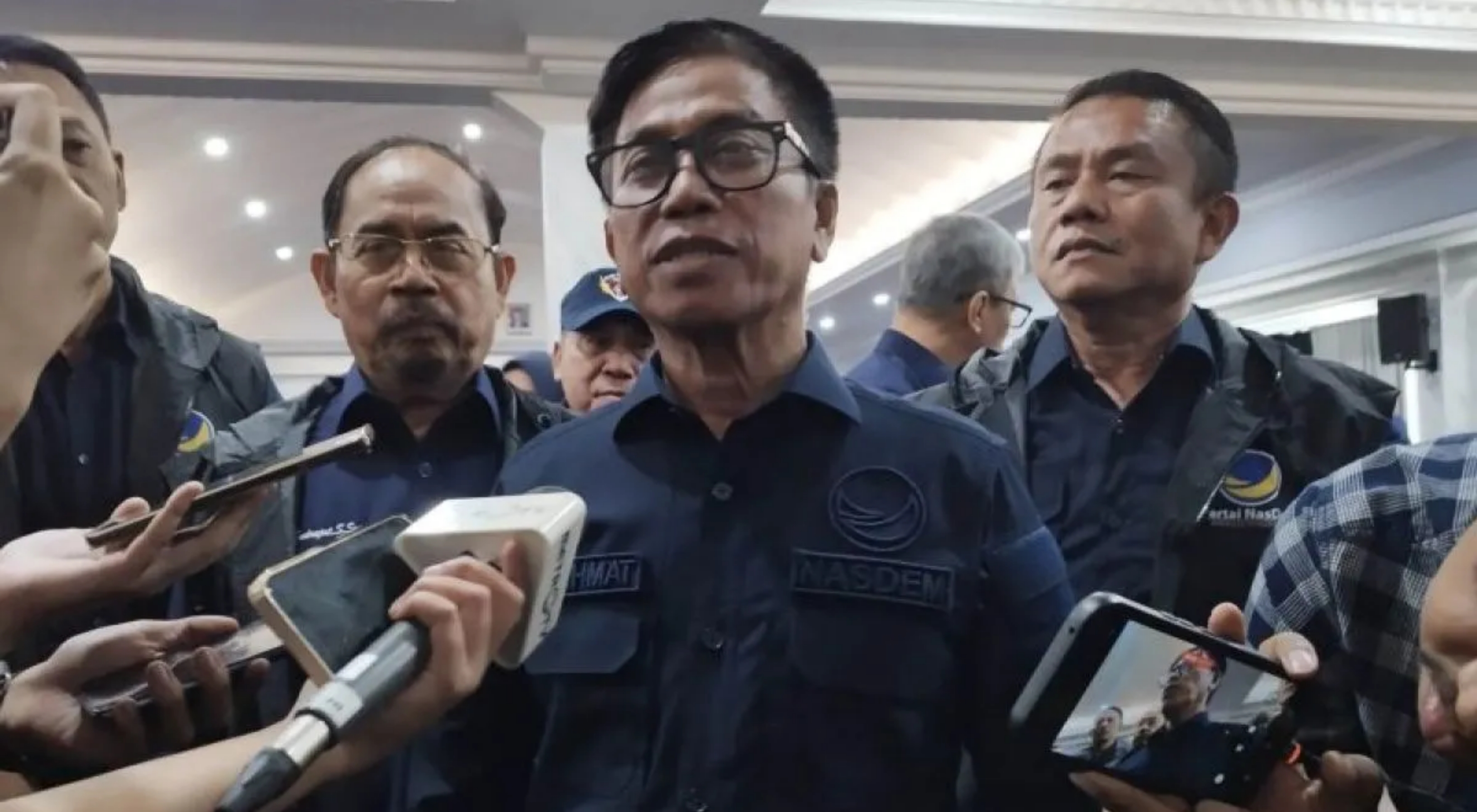 Ketua DPW Partai NasDem Jawa Barat M. Rachmat saat memberi keterangan pers di Akademi Bela Negara NasDem, Jakarta pada Minggu, 6 September 2026. (IDNVoice/Antara Foto) 