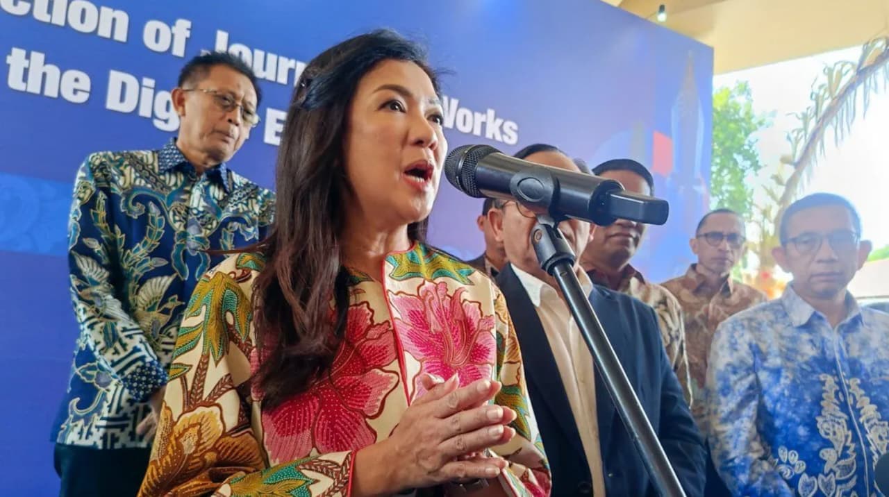 Direktur Jenderal Komunikasi Publik dan Media Kemkomdigi Fifi Aleyda Yahya dalam sambutan pada ASEAN Forum on the Protection of Journalistic Works in the Copyright Regime in the Digital Era di Tuban, Kabupaten Badung, Bali pada Sabtu, 10 Oktober 2026. (Antara Foto)
