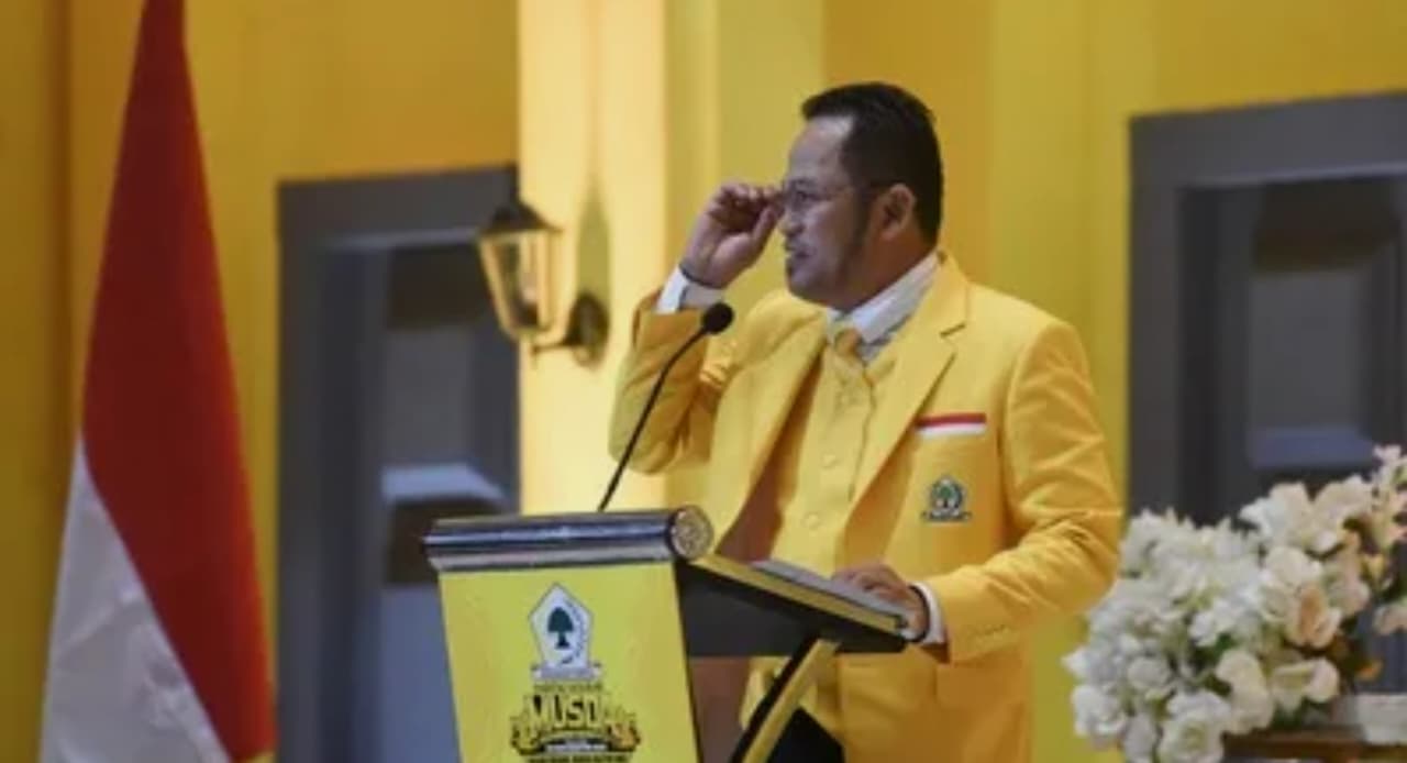 Gubernur Kalimantan Timur (Kaltim) yang juga Ketua DPD Partai Golkar Kaltim Rudy Mas`ud berpidato saat pembukaan Musyawarah Daerah ke-XI Partai Golkar Kaltim di Samarinda, Kaltim pada Sabtu, 19 Juli 2025. (IDNVoice/Antara Foto)