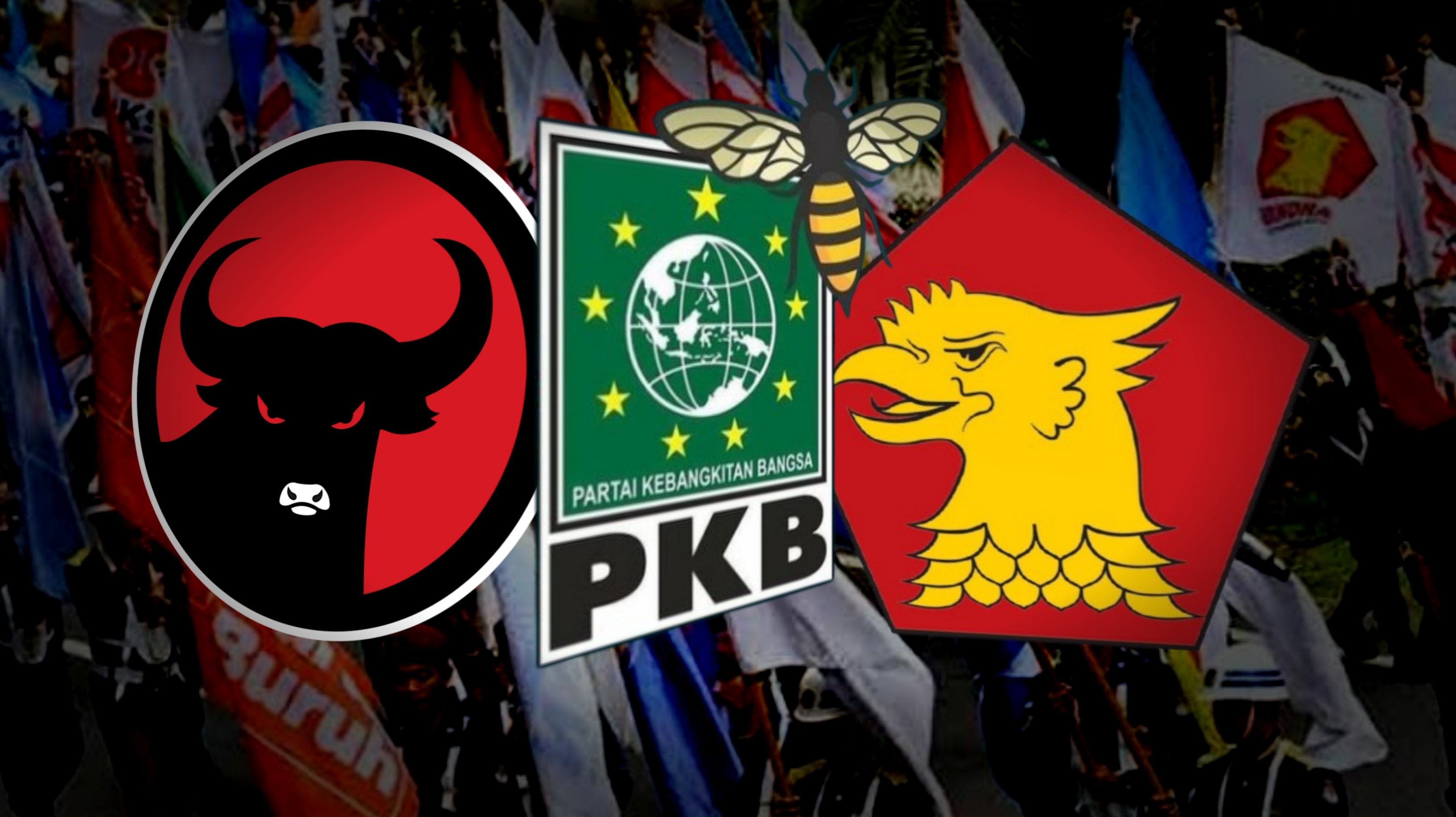 Ilustrasi: PDIP, PKB dan Gerindra. (IDNVoice/DR)