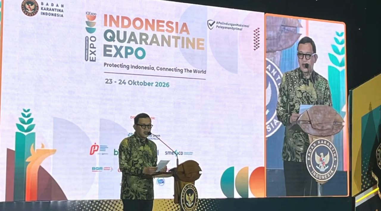 Kepala Badan Karantina Indonesia Abdul Kadir Karding dalam Indonesia Quarantine Expo (IQExpo) 2026 di Jakarta pada Jumat, 23 Oktober 2026. (IDNVoice/Antara Foto)